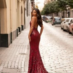 A&N Boutique Spain Collection Kalila Sequin Gown - Burgundy