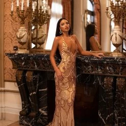 A&N Boutique Lolita Sequin Gown - Gold Spain Collection