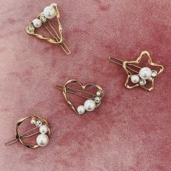 Glazori Jewels Gold Heart Clip With Pearl & Crystal Detailing