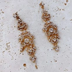 Glazori Jewels Glazori Rosie Gold Statement Earrings With White Crystals