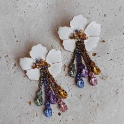 Glazori Jewels Glazori Zella Flower Drop Earrings With Multicoloured Crystals
