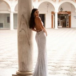 A&N Boutique Lili Sequin Gown - Silver Spain Collection