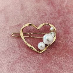 Glazori Jewels Gold Heart Clip With Pearl & Crystal Detailing