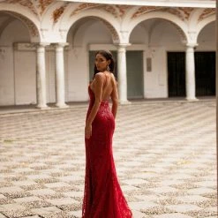 A&N Boutique Rendira Sequin Gown - Deep Red Spain Collection
