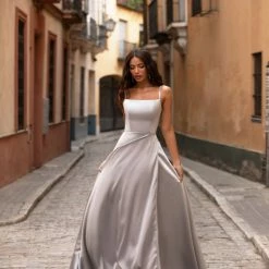 A&N Boutique Spain Collection Madia Satin Gown - Ice Grey