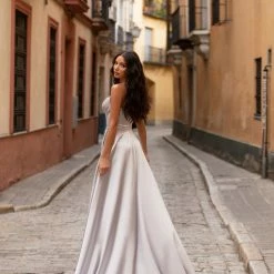 A&N Boutique Spain Collection Madia Satin Gown - Ice Grey