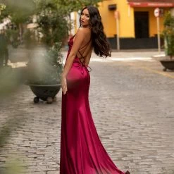 A&N Boutique Lusila Satin Gown - Burgundy