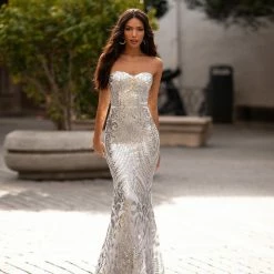 A&N Boutique Spain Collection Malisa Sequin Gown - Silver