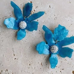 Glazori Jewels Glazori Luna Teal Flower Statement Earrings