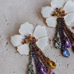 Glazori Jewels Glazori Zella Flower Drop Earrings With Multicoloured Crystals