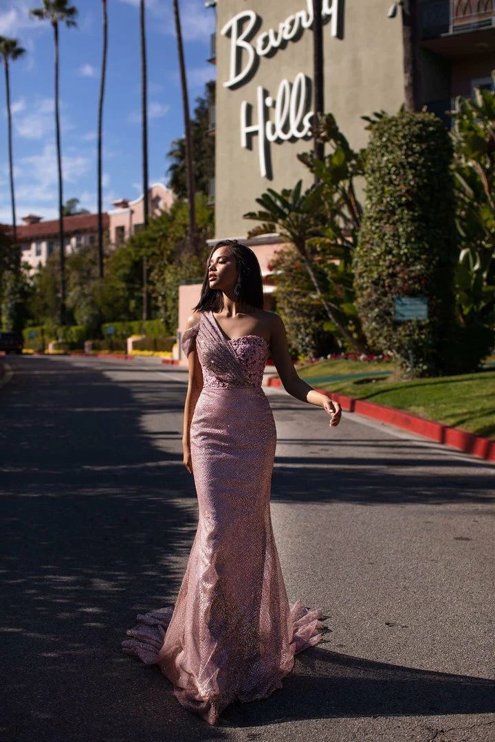 A&N Boutique Made To Order A&N Kalinda Beaded Glitter Gown - Rose Pink 3 A&N Boutique Made To Order A&N Kalinda Beaded Glitter Gown - Rose Pink