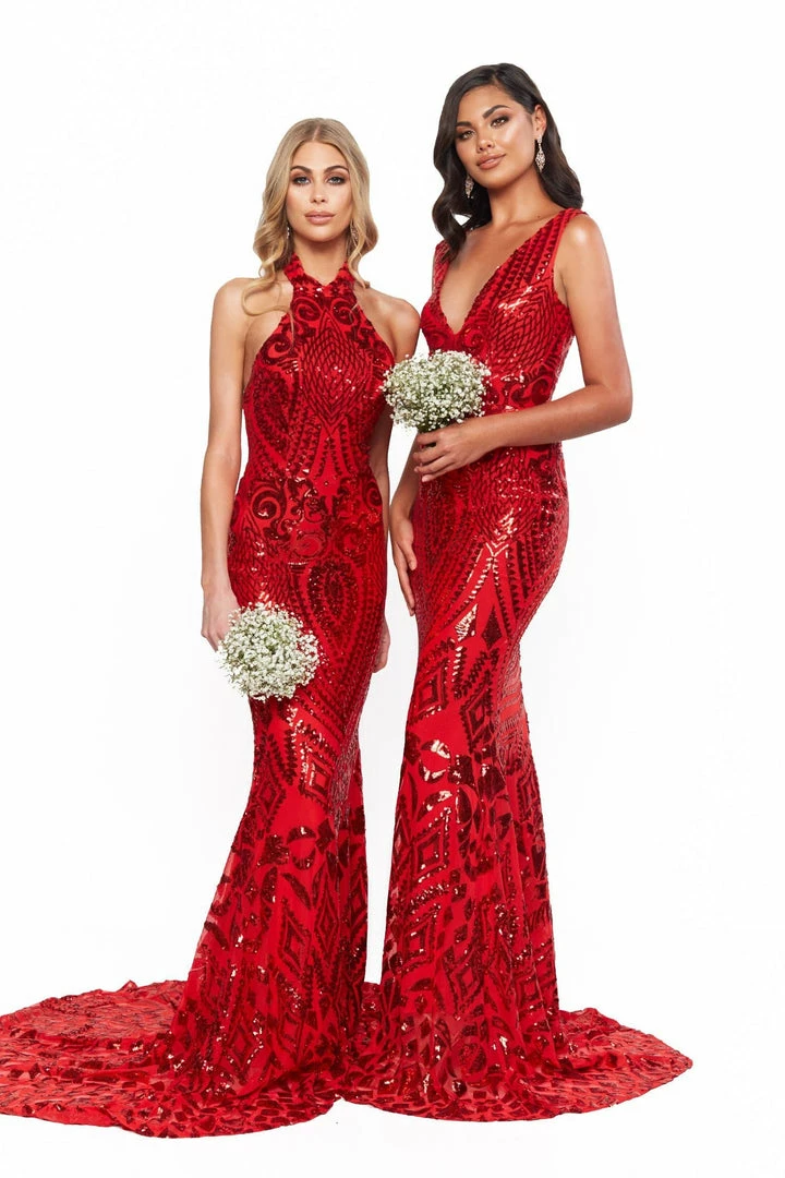 A&N Boutique A&N Bridesmaids Inaya Sequin Gown - Red Made To Order 6 A&N Boutique A&N Bridesmaids Inaya Sequin Gown - Red Made To Order