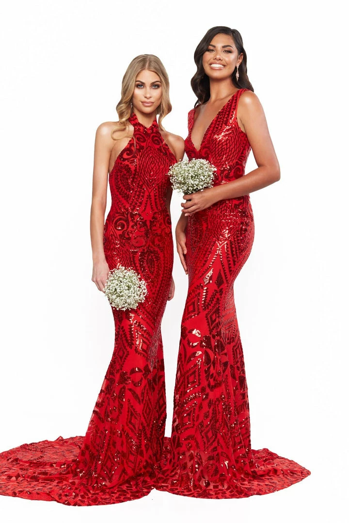 A&N Boutique A&N Bridesmaids Inaya Sequin Gown - Red Made To Order 3 A&N Boutique A&N Bridesmaids Inaya Sequin Gown - Red Made To Order