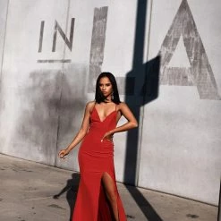 A&N Boutique Made To Order A&N Luxe Nerissa Crepe Gown - Burnt Orange