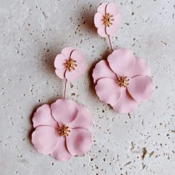 Glazori Jewels Glazori Lea Pink Flower Drop Earrings