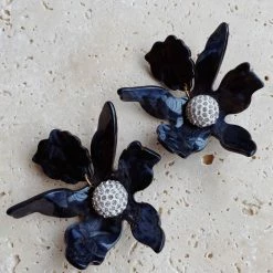 Glazori Jewels Glazori Luna Black Flower Statement Earrings