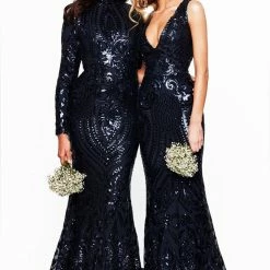 A&N Luxe Label Sales 51 A&N Boutique A&N Bridesmaids Crown Sequin Gown - Navy