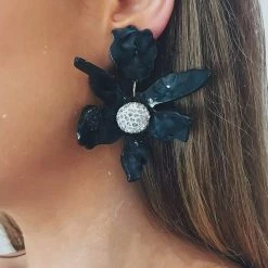 Glazori Jewels Glazori Luna Black Flower Statement Earrings