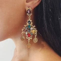 Glazori Jewels Glazori Nyla Gold Drop Earrings With Multicoloured Crystals