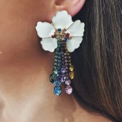 Glazori Jewels Glazori Zella Flower Drop Earrings With Multicoloured Crystals