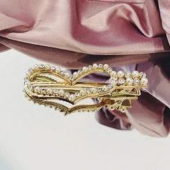 Glazori Jewels Gold Diamante Pearl Heart Hair Clip
