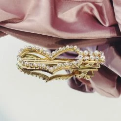 Glazori Jewels Gold Diamante Pearl Heart Hair Clip