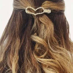 Glazori Jewels Gold Diamante Pearl Heart Hair Clip