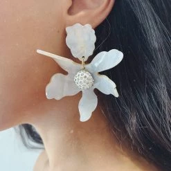 Glazori Jewels Glazori Luna White Flower Statement Earrings