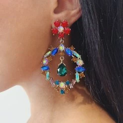 Glazori Jewels Glazori Julieta Gold Drop Earrings With Multicoloured Crystals