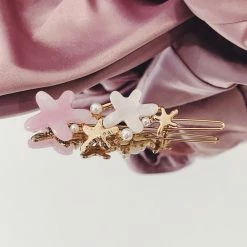 Glazori Jewels Gold Starfish Pin With Pearls & Pink Detailing Clips