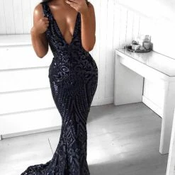A&N Boutique A&N Luxe Crown Sequin Gown - Navy Made To Order