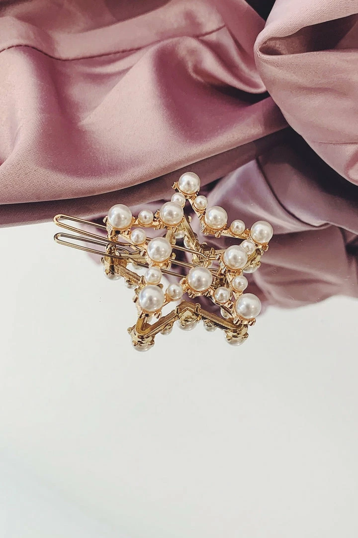 Glazori Jewels Clips Star Gold Pearl Hair Pin 4 Glazori Jewels Clips Star Gold Pearl Hair Pin