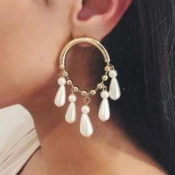 Glazori Jewels Glazori Leonie Gold Round Drop Earrings With Pearls