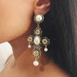 Glazori Jewels Glazori Marla Gold Pearl Cross Earrings