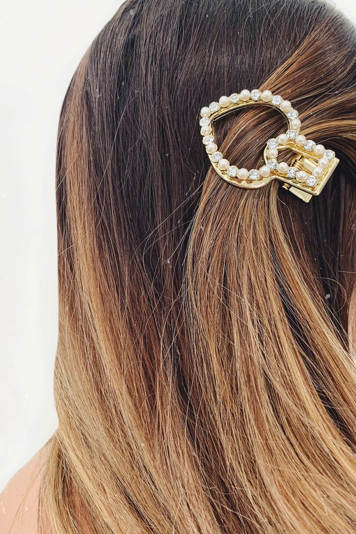 Glazori Jewels Gold Pearl Diamante Heart Hair Clip 3 Glazori Jewels Gold Pearl Diamante Heart Hair Clip