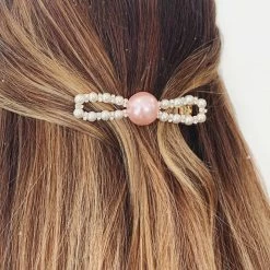 Glazori Jewels Gold Pearl Diamante Pink Large Hair Clip Clips