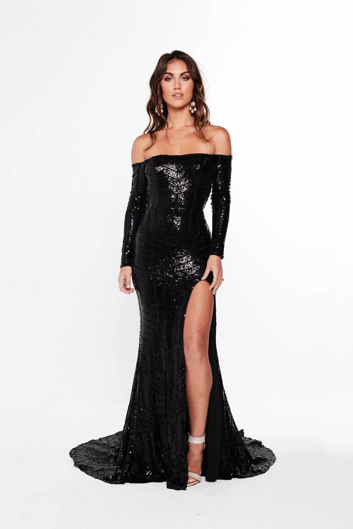 A&N Boutique A&N Luxe Regina Sequin Gown - Black Made To Order 4 A&N Boutique A&N Luxe Regina Sequin Gown - Black Made To Order