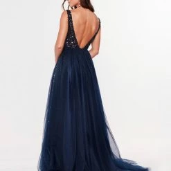 A&N Boutique Made To Order A&N Princessa Tulle High V Gown - Navy