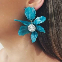 Glazori Jewels Glazori Luna Teal Flower Statement Earrings