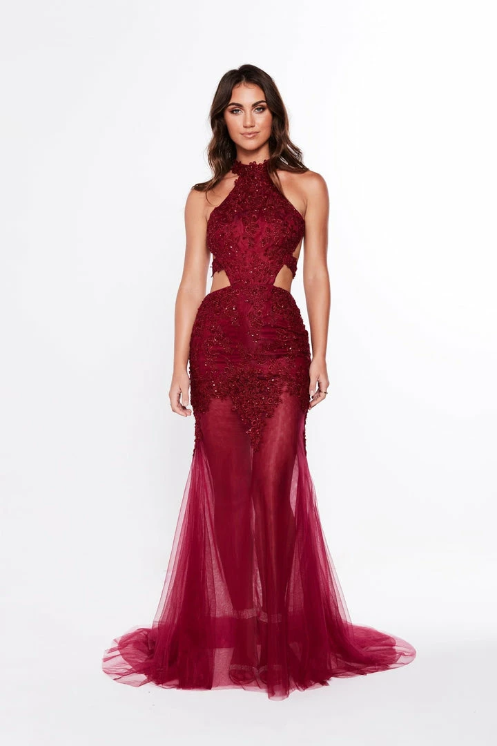 A&N Boutique A&N Luxe Ximena Beaded Gown - Burgundy 10 A&N Boutique A&N Luxe Ximena Beaded Gown - Burgundy
