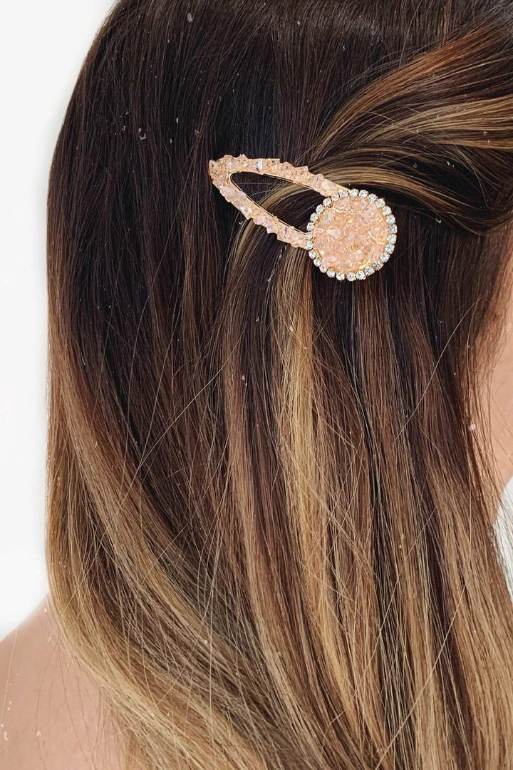 Glazori Jewels Pink Crystal Teardrop Hair Clip With Diamonds 4 Glazori Jewels Pink Crystal Teardrop Hair Clip With Diamonds