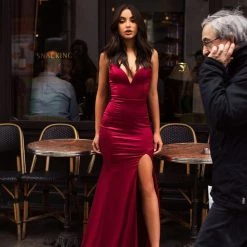 Alamour The Label Ready To Wear Mabelle Satin Gown - Deep Red