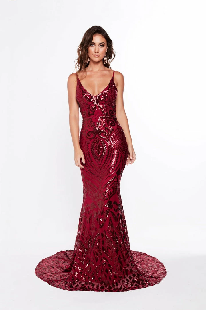 A&N Boutique A&N Luxe Mariana Sequin Gown - Burgundy Made To Order 5 A&N Boutique A&N Luxe Mariana Sequin Gown - Burgundy Made To Order